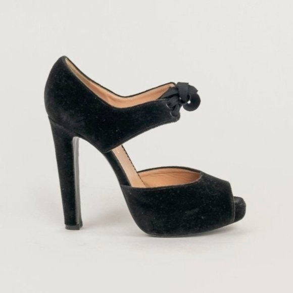 Emporio Armani Velvet Peep Toe Mary Jane Pumps - Picture 1 of 7